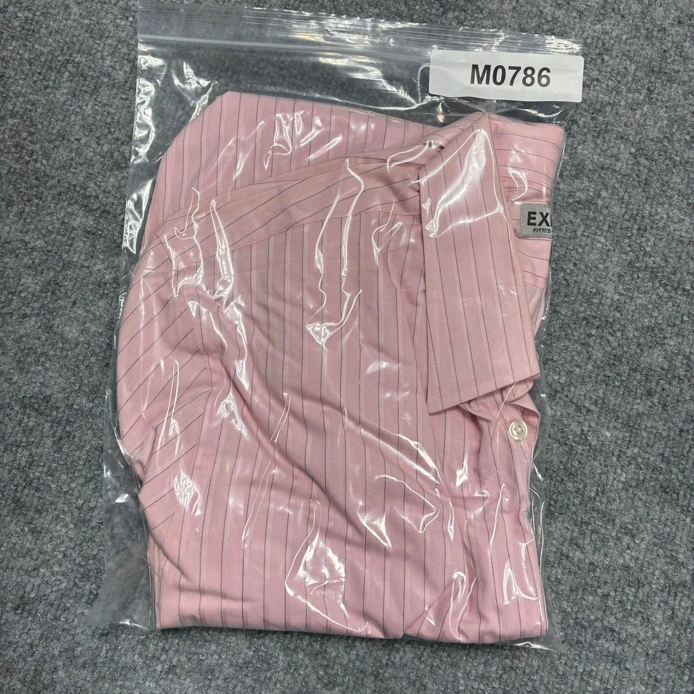 Express Mens Pink Stripe Fitted Stretch Cotton Dress Shirt Size L‎ 16-16 1/2